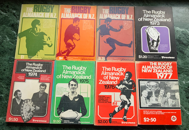 Collection of 25 consecutive New Zealand rugby Almanack books plus an additional 2 rugby books 1954 to 1978